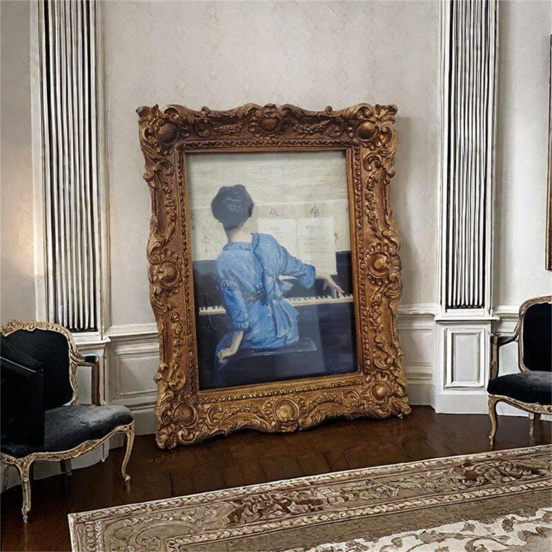 Resins Picture Frame Vintage European Styles Flower Embossed Carvings Photo Frame for Desktop Display or Wall Hanging