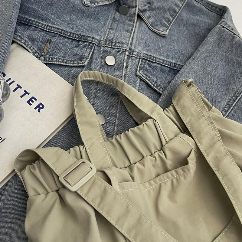 Solid Color Women Shoulder Bag Hobo Bag Pleated Tote Bag