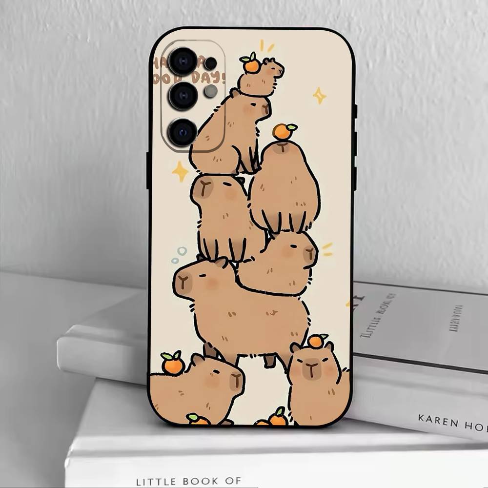 Roztomilý K-Kawaii Kapybara   Pouzdro na telefon Černý silikon Měkké Pro Samsung S25,S24,S21,S22,S23,S30,Ultra,S20,Plus,Fe,Lite