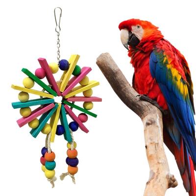 Parrot Standing Wooden Beads Toy Round Wheel Hanging Chewing Toy Cage Decor for Pet Birds Bird Swing Toy