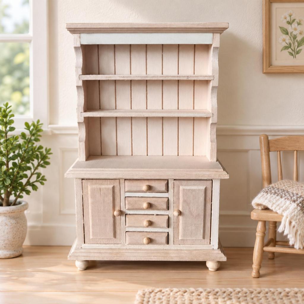 1:12 Scale Wooden Dollhouse Cabinet Detailed Miniature Display with Shelves and Drawers