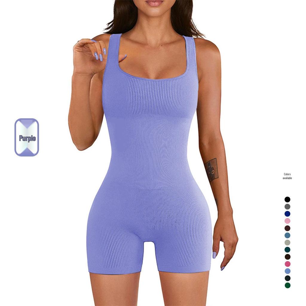 2023 Women's Ribbed Short-Sleeve Yoga Jumpsuit – Summer Fitness One-Piece
