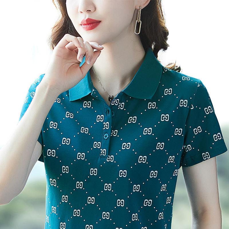 Women's Short-sleeved New Loose Middle-aged Mother's Lapel Polo Shirt Large-size Top Summer