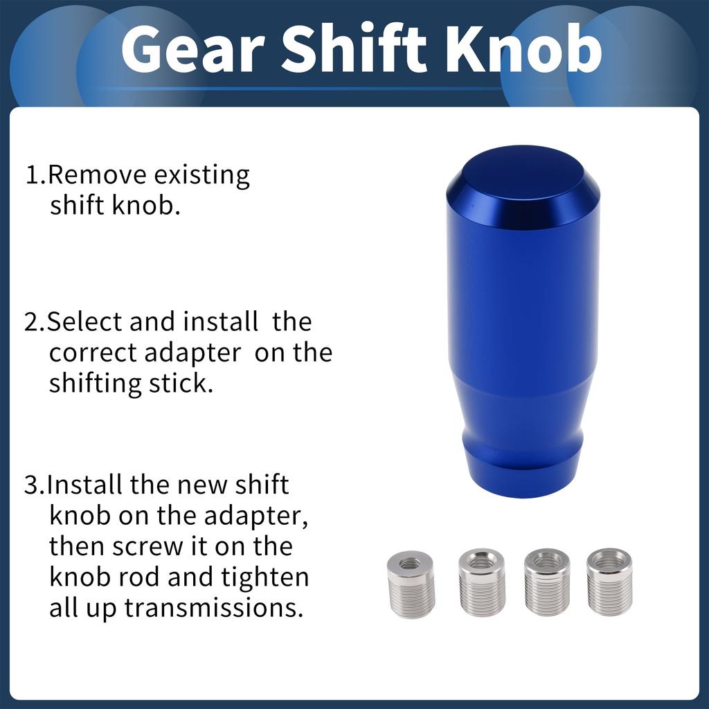 Hihaha Car Shift Knob Universal for Vehicles Blue Gear Shifter 1 Set 76.2mm Manual/Automatic M8x1.25 & M10x1.25 & M10x1.5 & M12x1.25mm