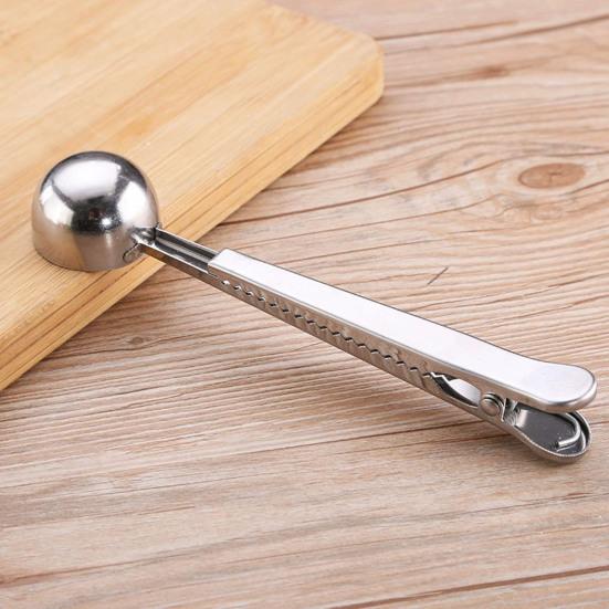 2-in-1 Löffel und Beutelclip, Messlöffel aus Edelstahl, Multifunktionaler Pulverversiegler für Milchkaffee, Luftdichter Clip