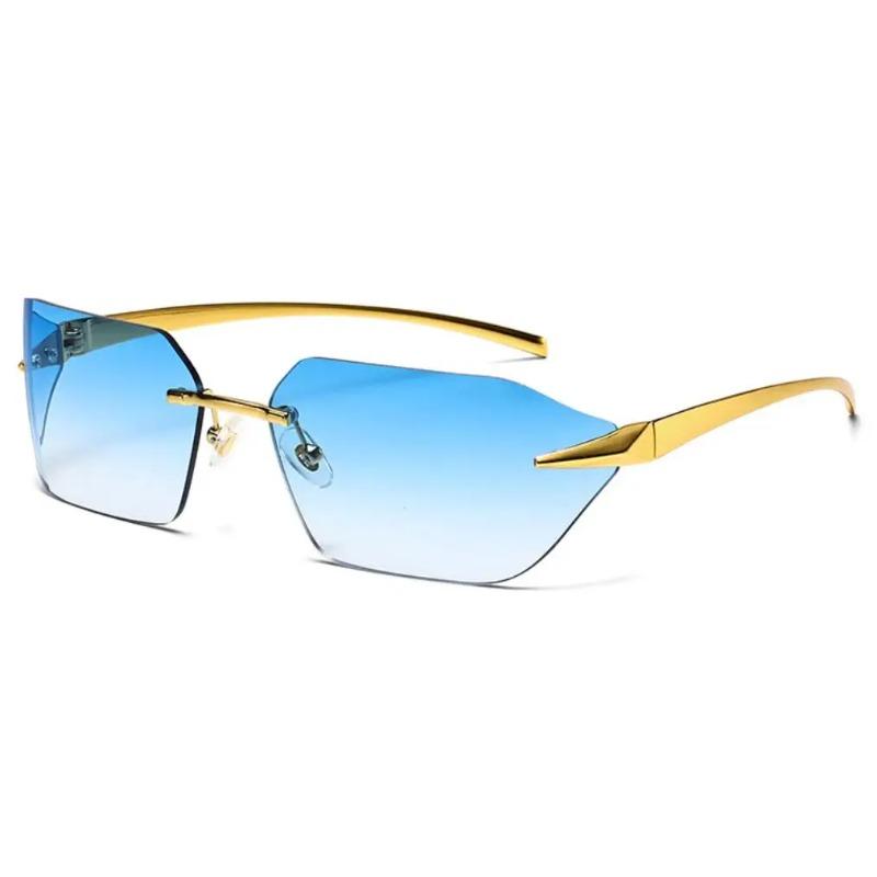 Fashion Rimless Sunglasses for Men Women Luxury Brand Curved Lens Summer Travel Rectangle Frameless Shades