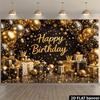 2D Black Gold Happy Birthday Backdrop Banner Photography Background Party Decor