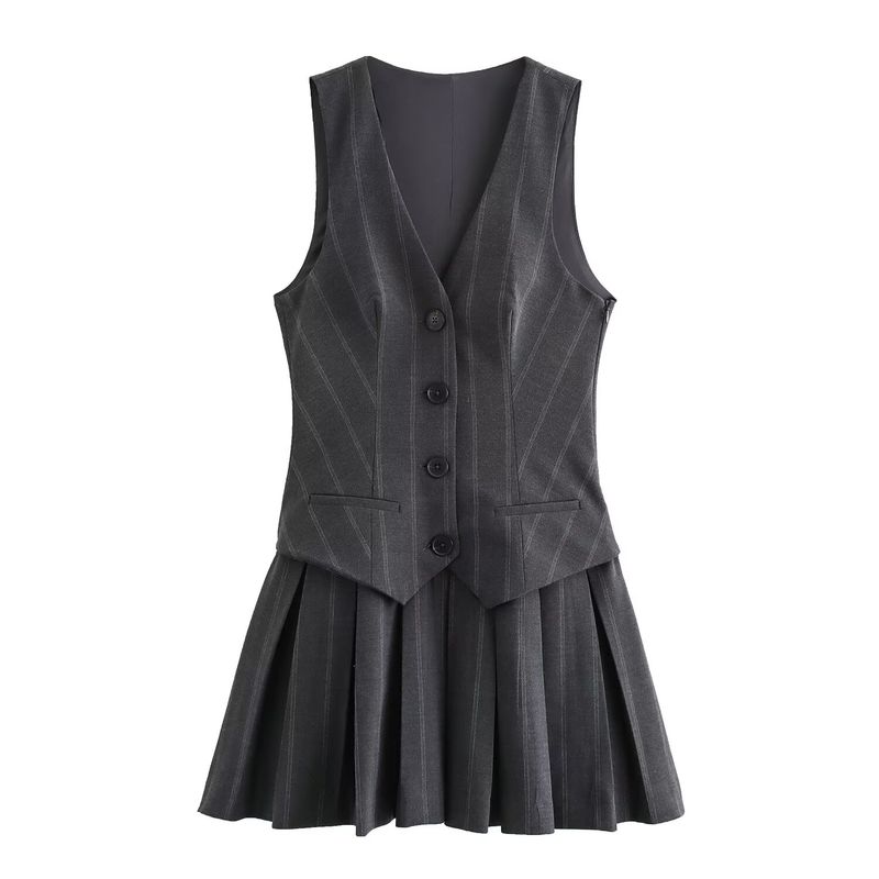 

Kaslead New Arrival Women s Clothing Fashion Style Fashion Minimalist Wide Pleated Stripes Vest Style Dress 9368558 Dark gray L