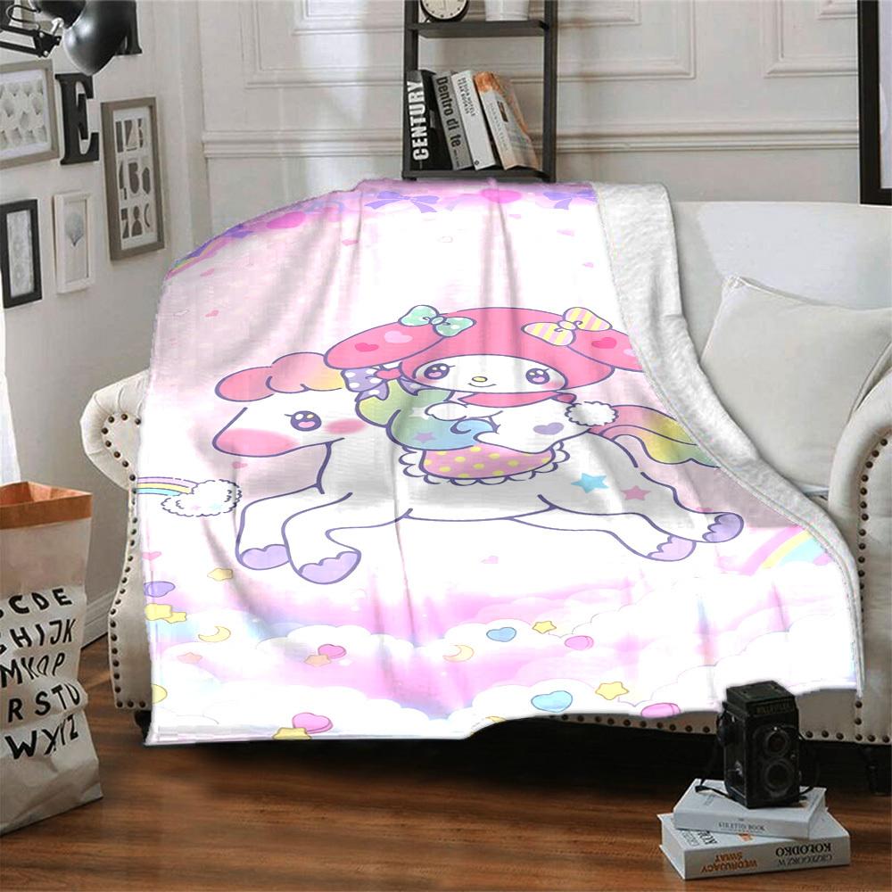 1pc My Melody Unicorn Blanket Lightweight Flannel Throw for Sofa Bed Travel Camping Livingroom Office Couch Chair