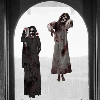 Halloweenské samolepky na zeď Hororová oběšená jeptiška Samolepky na okenní dekorace Okenní samolepky PVC Samolepicí Sváteční samolepky na dveře