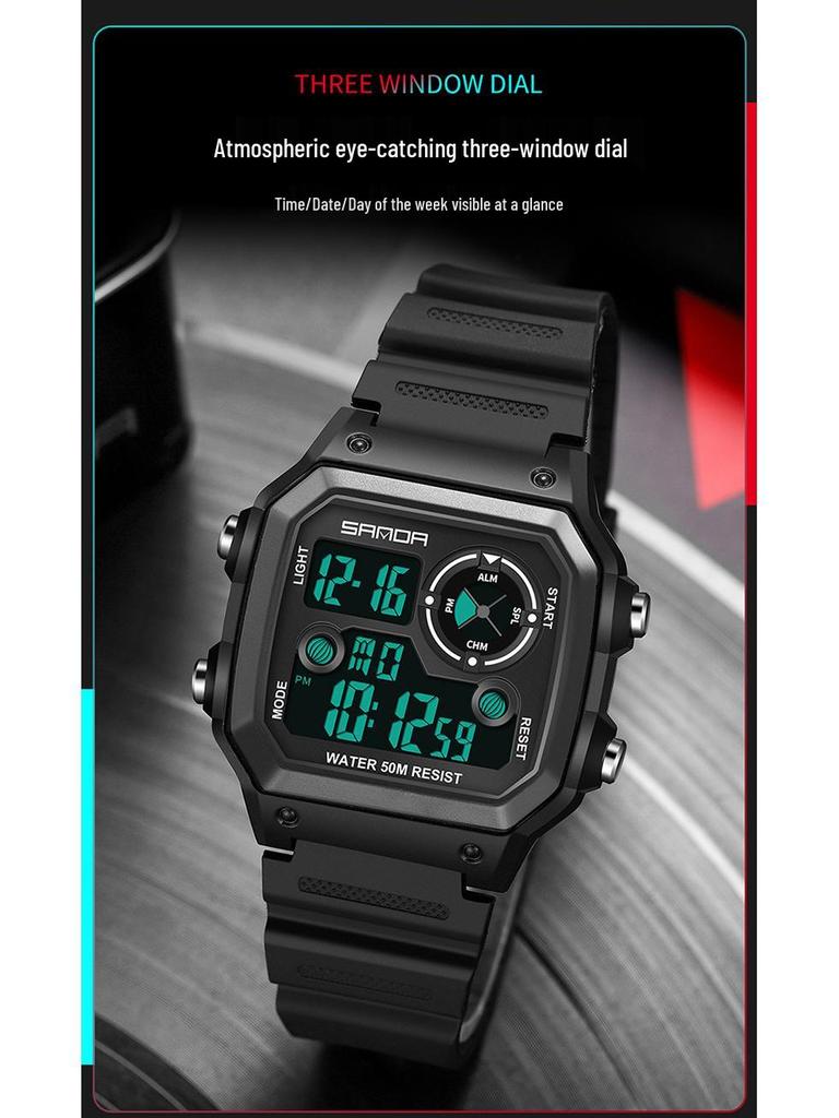 Sanda Men's Waterproof Digital Sports Watch - Luminous Square Outdoor Fashion Watch for Students