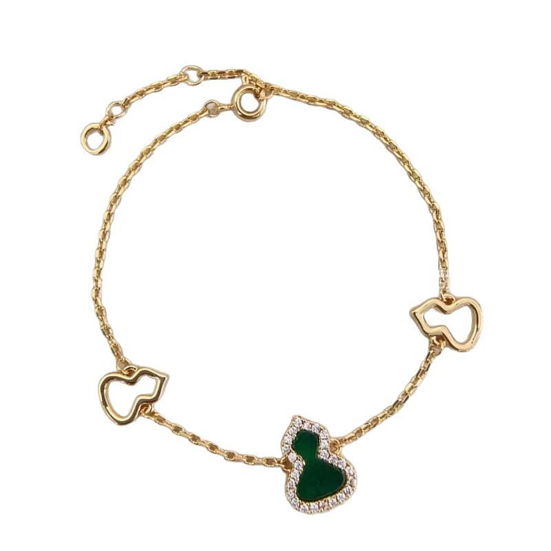 18K Rose Gold Plated V Gold Unicorn Bracelet with Three Gourd Charms Featuring White Mother-of-Pearl and Red Agate In a Luxurious Style