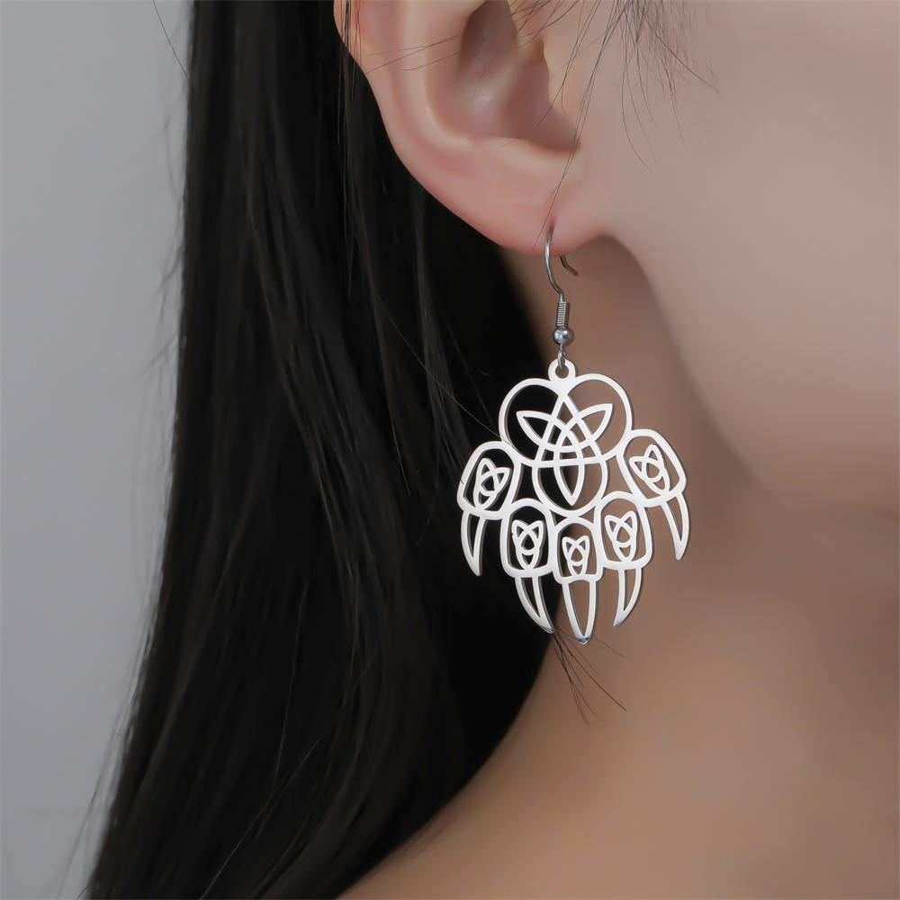 Wolf Paw Celtics Knot Drop Earrings for Women Bear Claw Gothic Dangle Earrings Stainless Steel Jewelry Religious Amulet Gifts