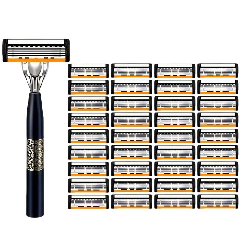 High Quality Men Safety Razor 6-Layer Germany Stainless Steel Shaving Blades Manual Shaver Replacing Cutter Head