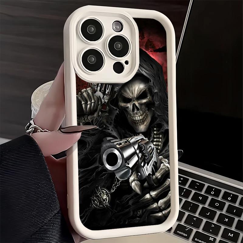 Coque de téléphone pour iPhone 17 Air 16E 15 16 Pro Max Crâne Squelette Faucheur Couverture Pistolet 14 Plus 13 12 Mini Coque Souple Silicone Fundas