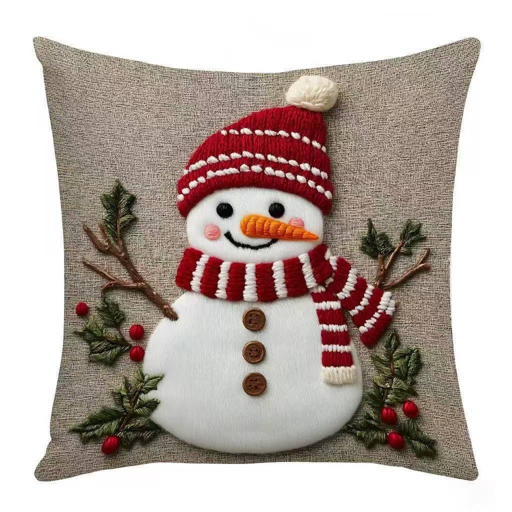 Рождественский стиль Трехмерная вышивка Высококачественная наволочка Снеговик Дед Мороз Рождественская елка Лось Узор Наволочка 45*45cm