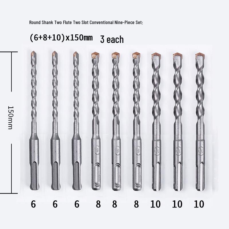 10-Piece Electric Hammer Drill Bit Set, Square & Round Shank (Sizes 4-14)