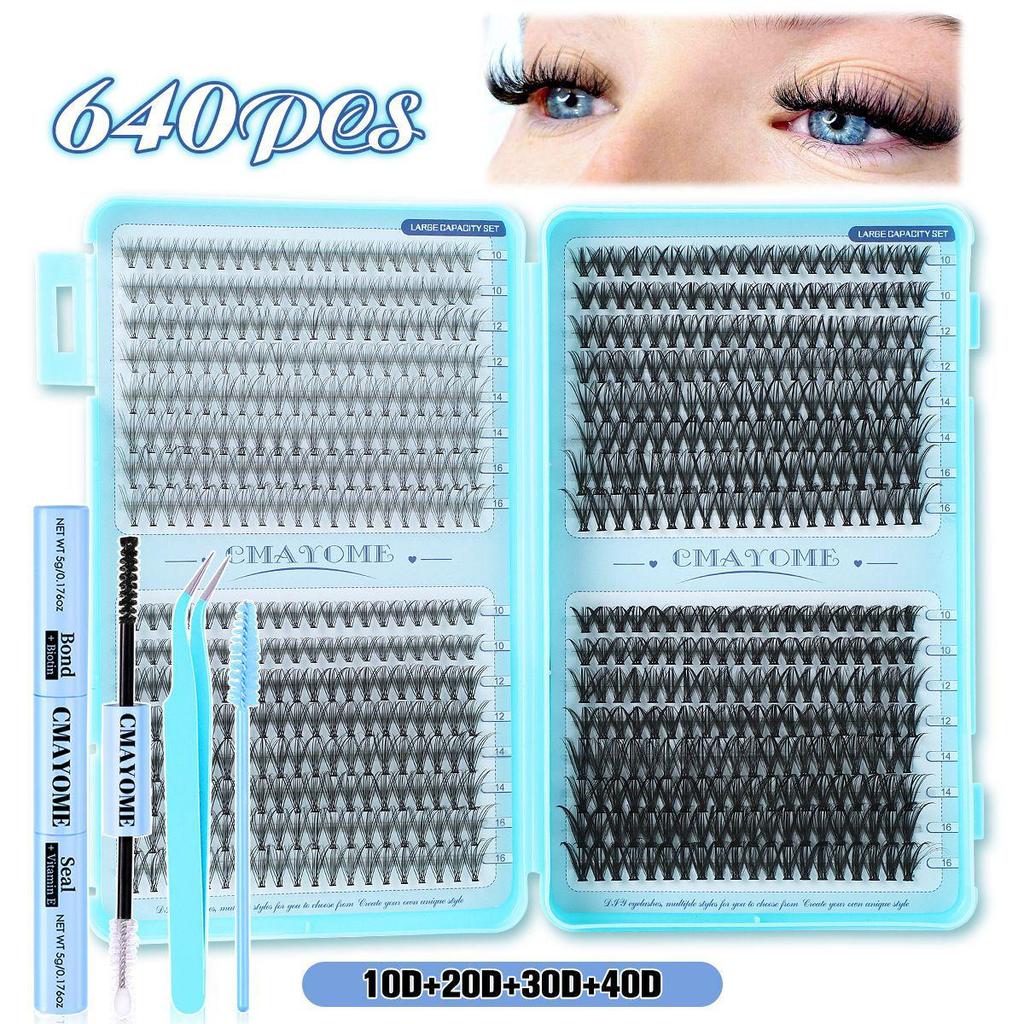 640 Cluster Einzelne Falsche Wimpern - DIY Segmente mit Buchkleber-Typ