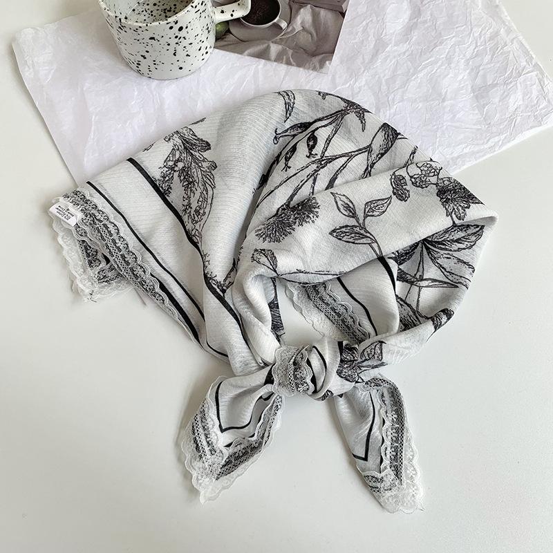 Silk Scarf Neck Small Square Scarf Lace Striped Cashew Nut Silk Scarf Spring and Summer Light Headscarf Headband Decorative Scarf