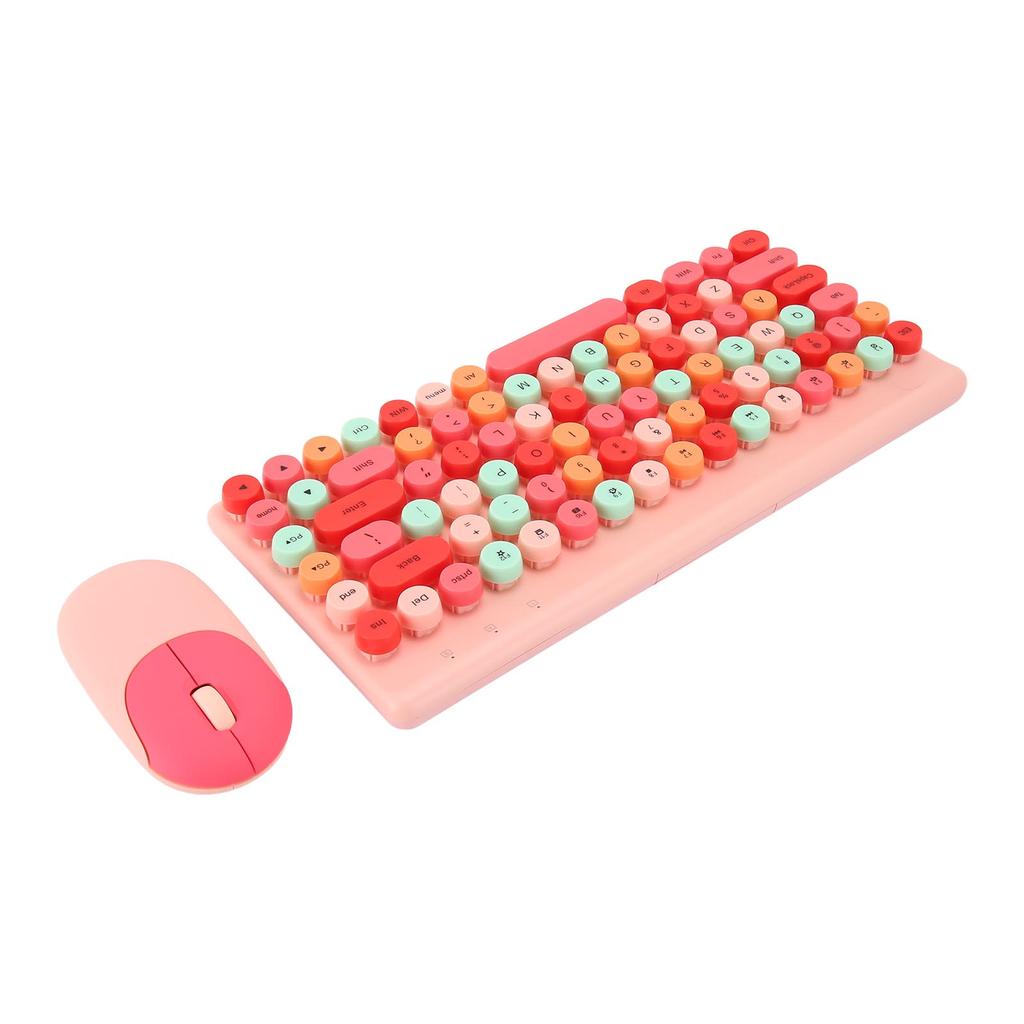 Wireless Keyboard and Mouse Retro Colorful Round Keycap 86 Keys Keyboard with 2.4G Wireless Mouse