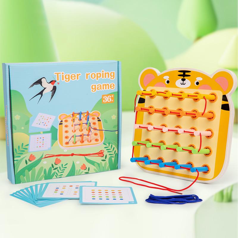Wooden Early Childhood Children Animal Rope Stick Game Exercise Hand-Eye Coordination Educational Toy
