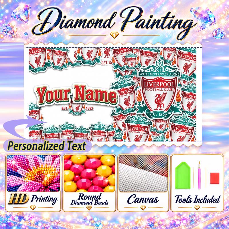 Liverpool 5D DIY Diamantové malování Vlastní jméno Text, Plné vrtání Kamínková mozaika Umění Domácí dárek