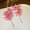 Silver Needle Pink Flower Fringed Vacation Style Earrings Summer Sweet Delicate Stud Earrings Small Fresh Design Earrings Women