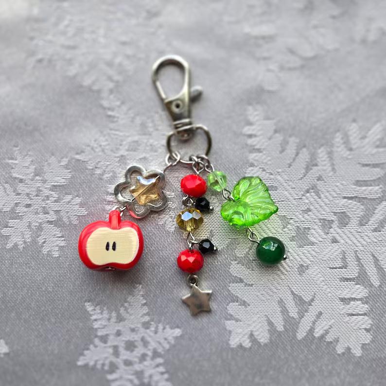 

Apple Core Beaded Keychain : y2k fruit bag charm accessory