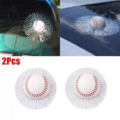 2Pcs 3D Vivid Car Window Body Windshield Baseball Hit Crack Decal Sticker House