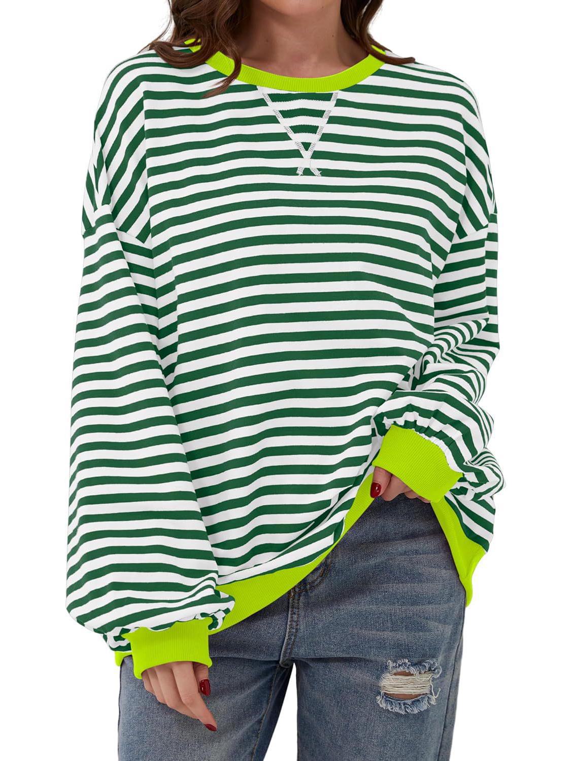 2024 ОсеньЗима Женская Повседневная Полосатая Толстовка - Свободный Крой S темно-зеленого 2190₽