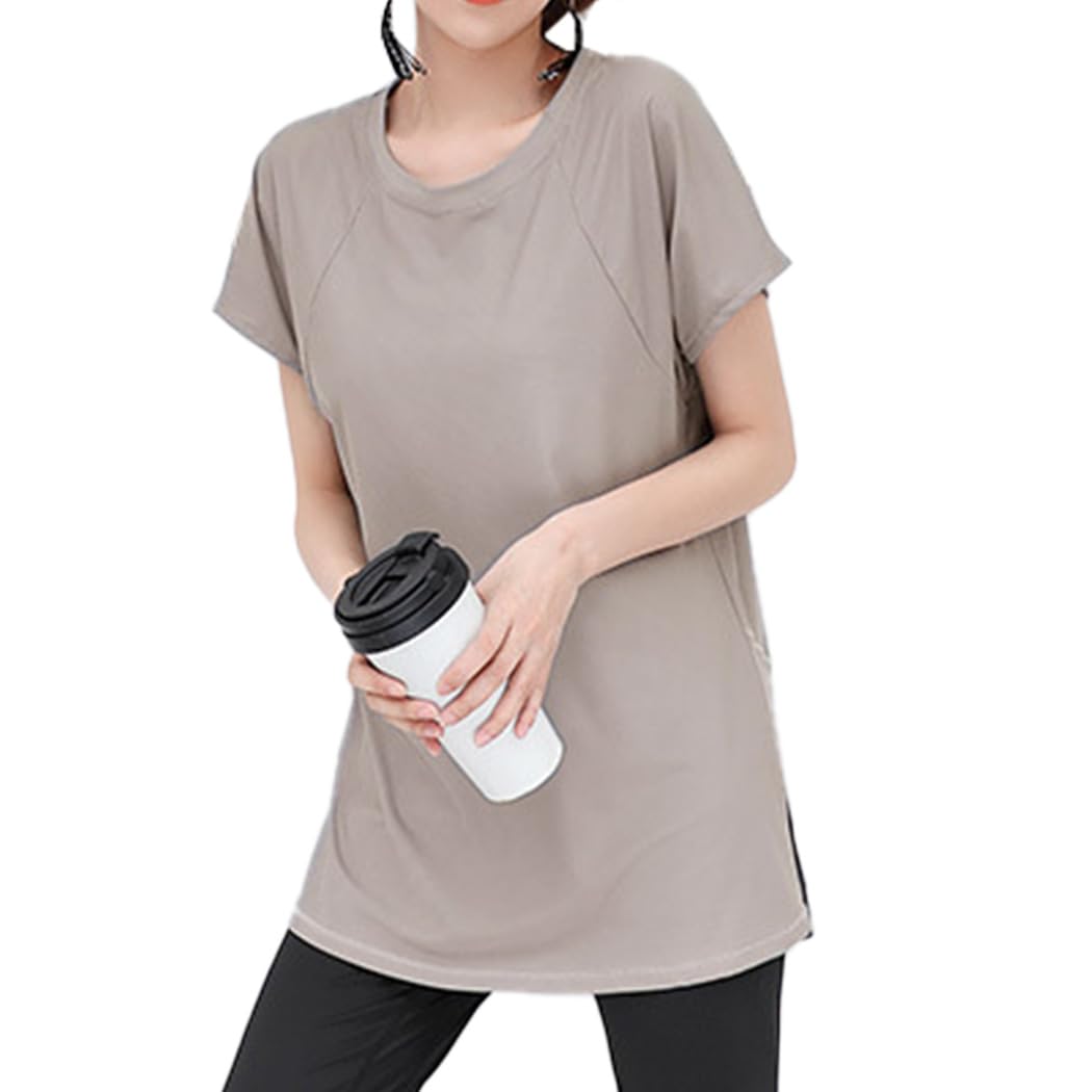 

DAYCLOSET Yoga Short Sleeve Yoga Longer Loose yoga125 Warm Women s Top, T-Shirt, Flattering, Quick-Drying, Lightweight, Length, Stretchy, Fit, (L,
