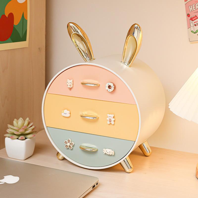 Graffetta per capelli da bambino con coniglietto, organizer da scrivania, cassetto multistrato, scatola portaoggetti per cosmetici da dormitorio per studenti