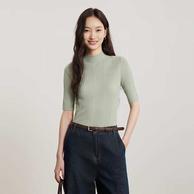 GooJeen Women's Slim Fit Half-High Collar Mid-Sleeve Knit Top