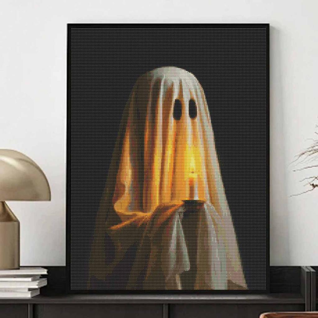 Halloween Diamond Painting Kit Cute Ghost Holding Candle Handmade Diy Painting Home Decoration Painting