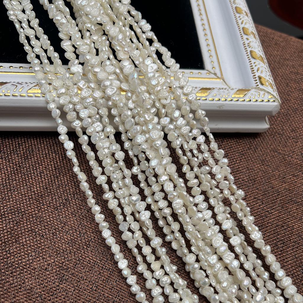 1String Mini White Natural Shell Mother of Pearl Beads, Boho Double-Sided Light Beads, 3-5mm, for DIY Jewelry Making, Perfect Love Wedding Craft, 36cm
