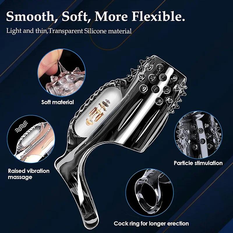Penis CockRing Vibrator for Men Ejaculation Delay Penis Vibrating Sleeve G Spot Clit Stimulation Sex Toys for Couple