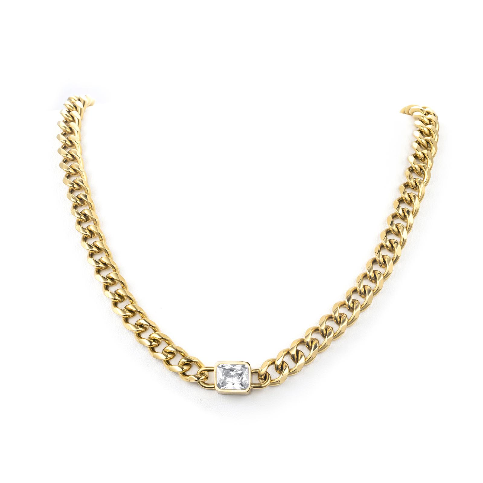 Ins Elegant Pendant Necklace Jewelry 18k Gold Pvd Plated Stainless Steel Water Drop Zircon Pendant Necklace for Women gold  necklace