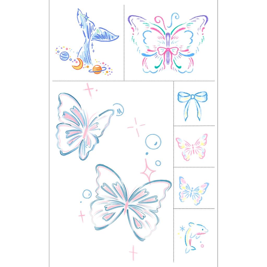 Butterfly Ghost Bow Flower Kitten English Short Sentences Multi-Picture Finger Tattoo Sticker
