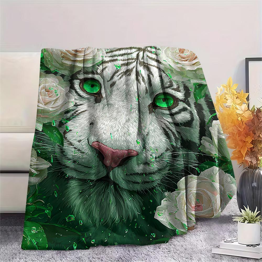 Flanelová deka s potiskem bílého tygra, Vysoce kvalitní, Pohodlná pro všechna roční období, Domácí dekorace, Teplo a pohodlí, Perfektní jako vánoční dárky