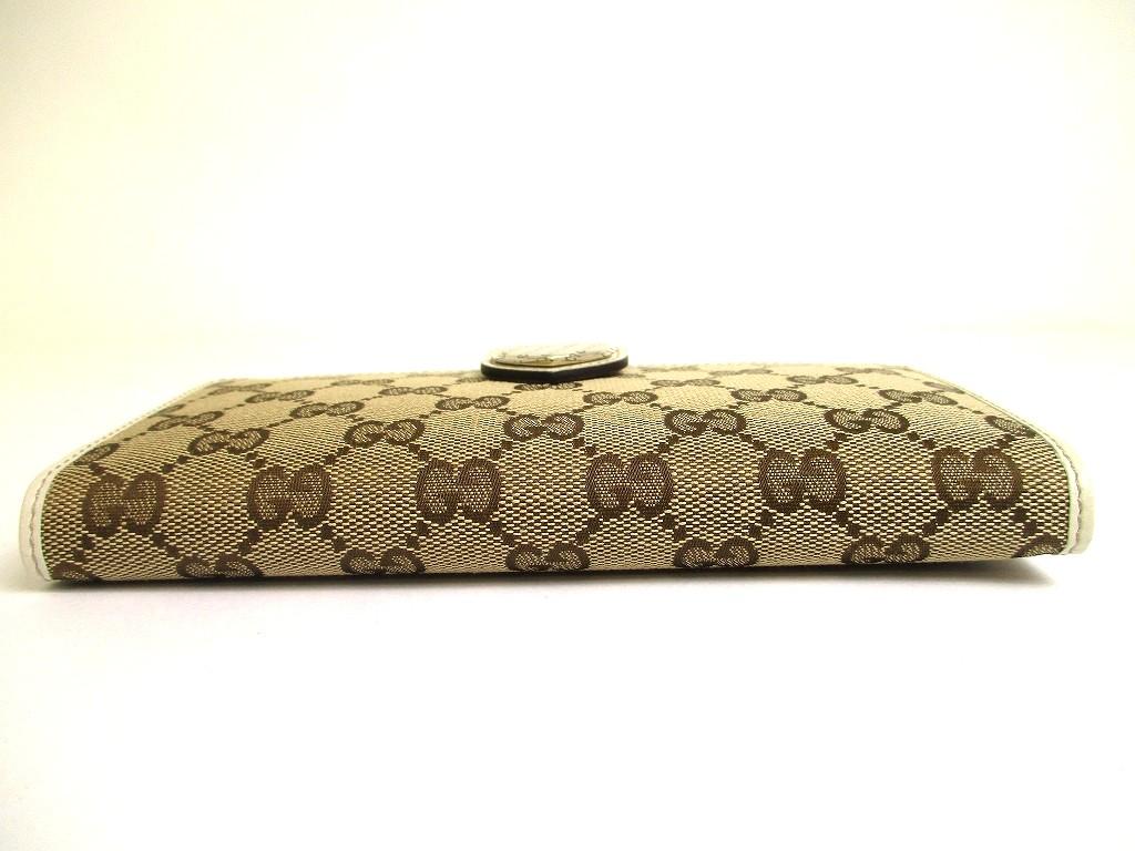 Authentic GUCCI Beige GG Canvas White Leather Heart Motif Flap Wallet #a710  Refurbished
