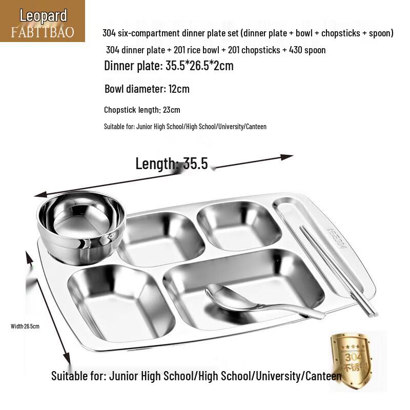 

FATTBAO Stainless Steel Compartment Lunch Tray