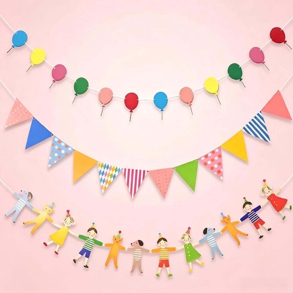 Kids' First Birthday Happy Birthday Bunting Banner - Party Decoration and Background
