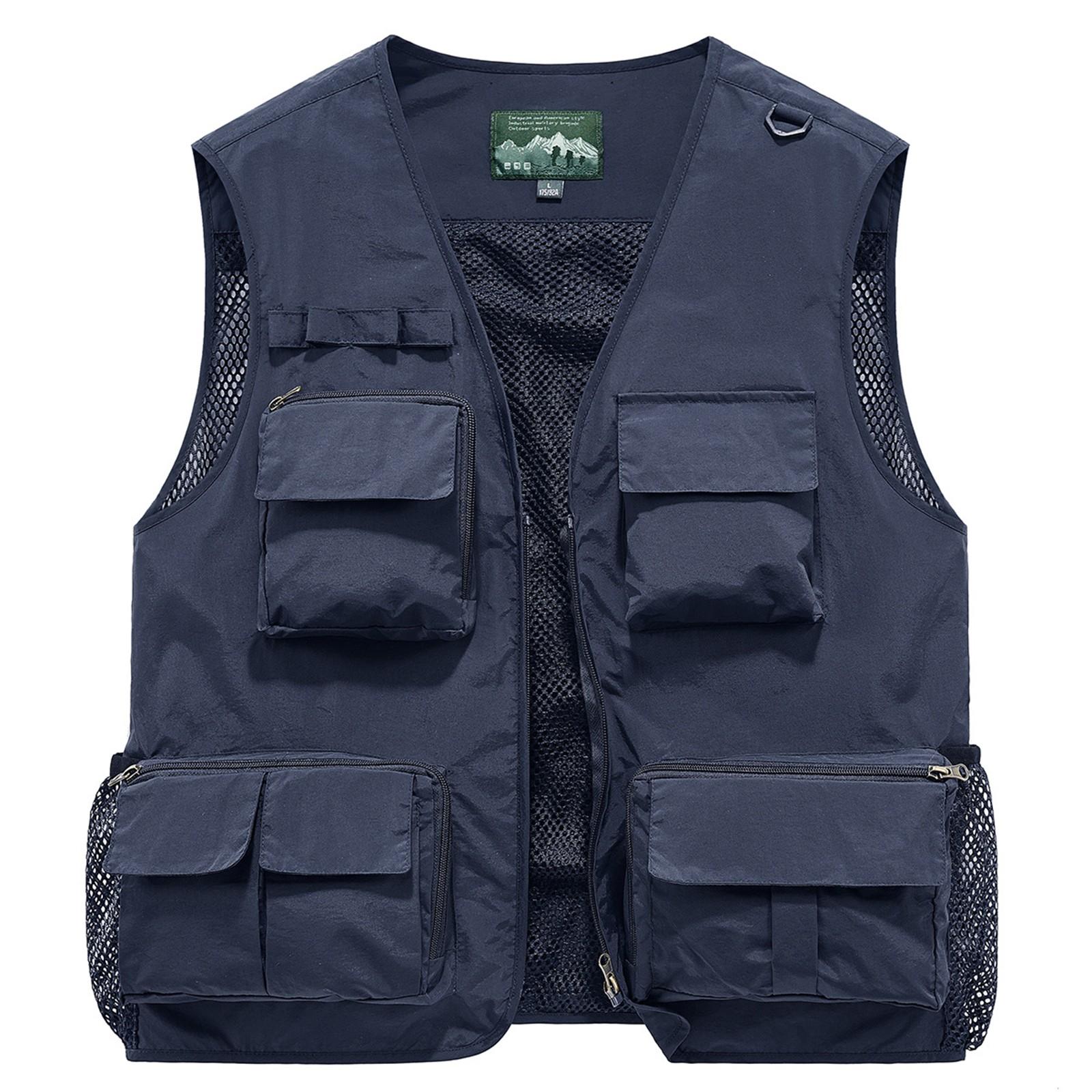 

Men s Vest Workwear Multi-pocket Vest Outdoor Outdoor Sports Waistcoat XXXL синий