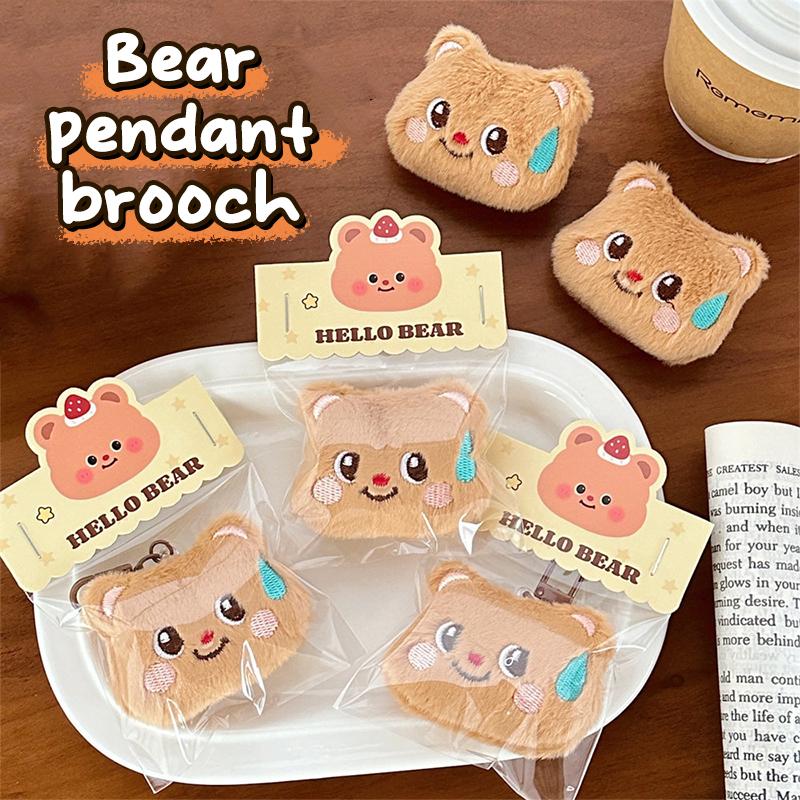 Cartoon Sweating Bear Doll Pendant Brooch Keychain Plush Toys Pendant Car Keyrings Bag Backpack Decoration Accessories Gifts
