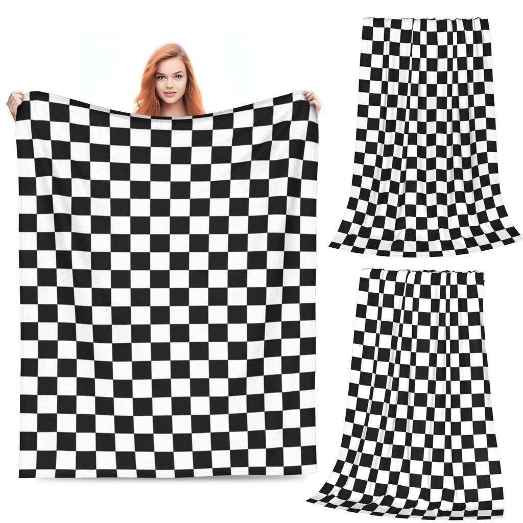 Plaid Decor Black White Checkered  Blankets Fleece Sofa Throw Blanket Multi-function for Couch Bedding Throws Bedspread Quilt