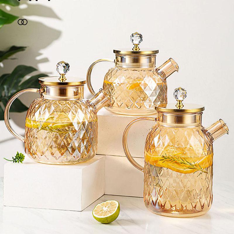 New High Borosilicate Glass Cold Water Kettle Amber Gold Gailland Pot Set Household Large Capacity Glass Juice Pot