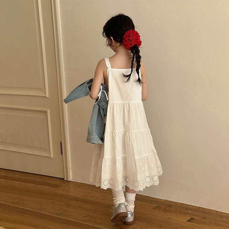 Girls Sleeveless Solid Lace Princess Dress Summer Casual Chic Outfit