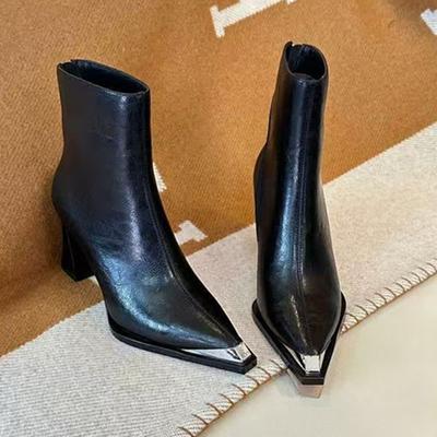 Fashion Boots Women New 2025 Shoes Back Zip Zipper Luxury Designer Ladies Rubber High Heel Fashion Pointy Ankle Rock Pointed Toe PU Meta