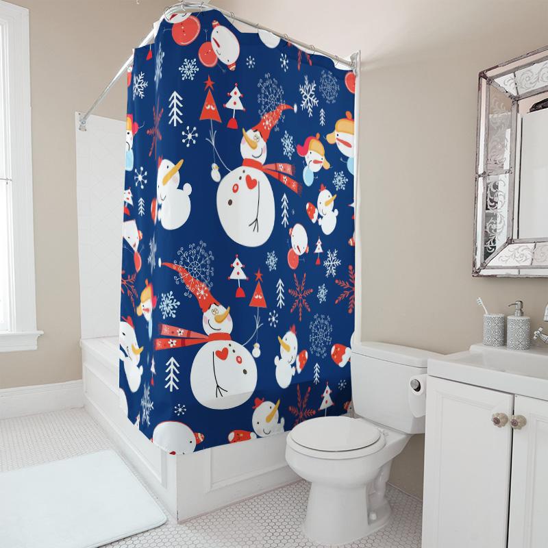 TU Winter Snowflake Shower Curtain Festive Holiday Bathroom Decor Christmas Pattern Waterproof Fabric Backdrop Xmas Home Decorat