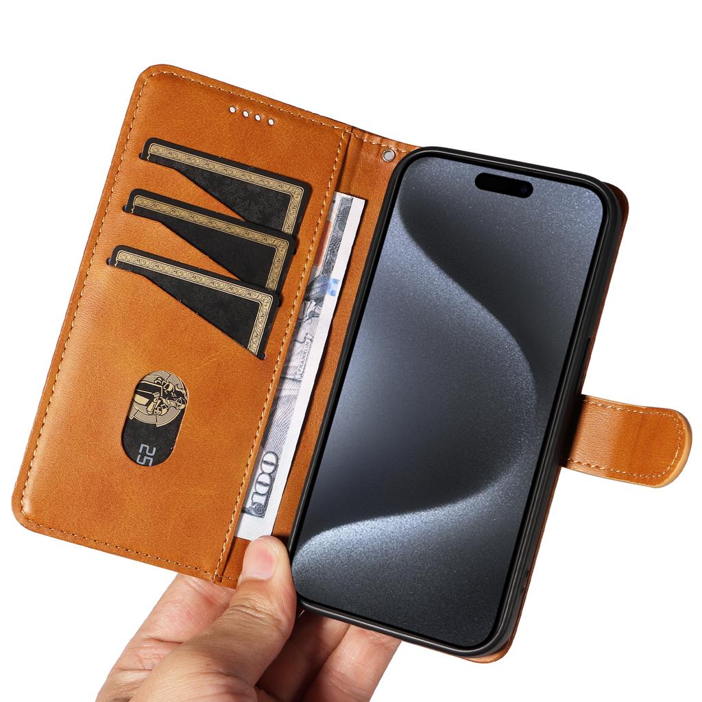 Für iPhone 15 Pro Brieftasche Hülle T-Form Linien Leder Handyhülle Ständer